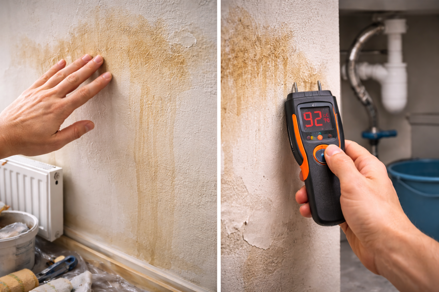 Plamy i zacieki na ścianie po zalaniu